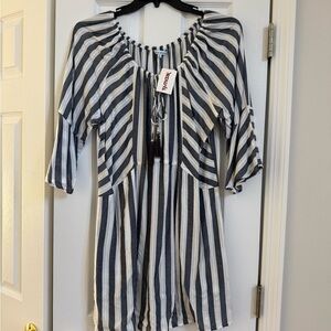 blue island Gray and White Striped Swim Coverup